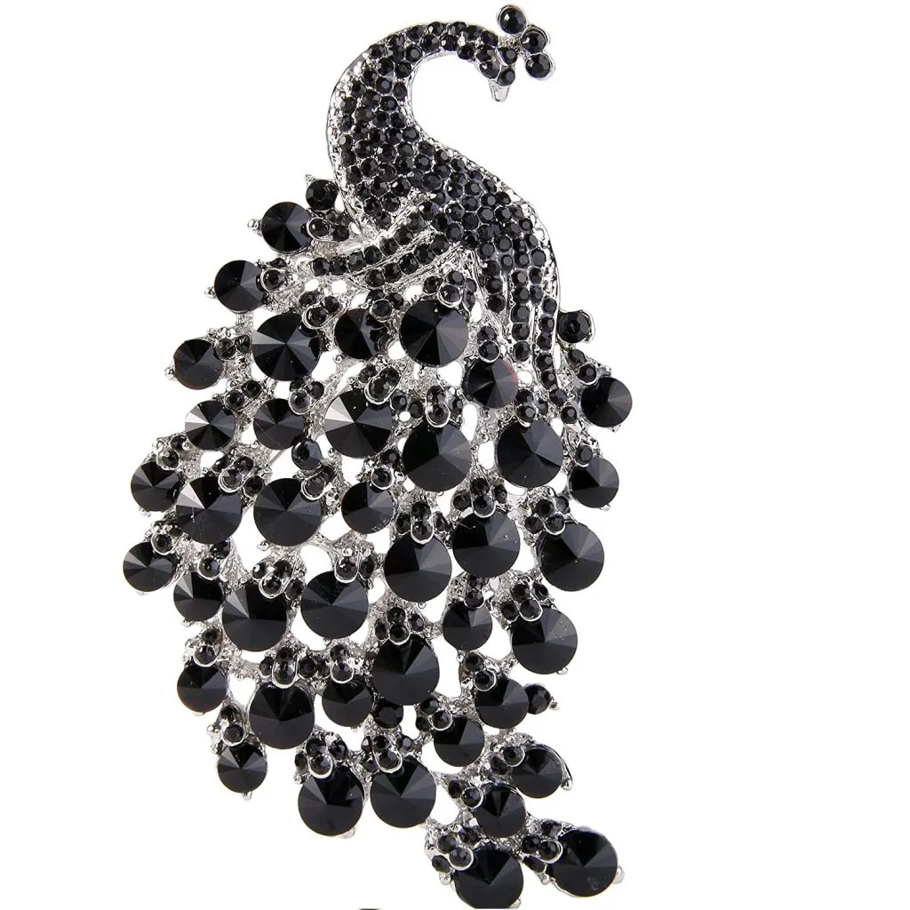 Broche EVER FAITH de pavo real negro