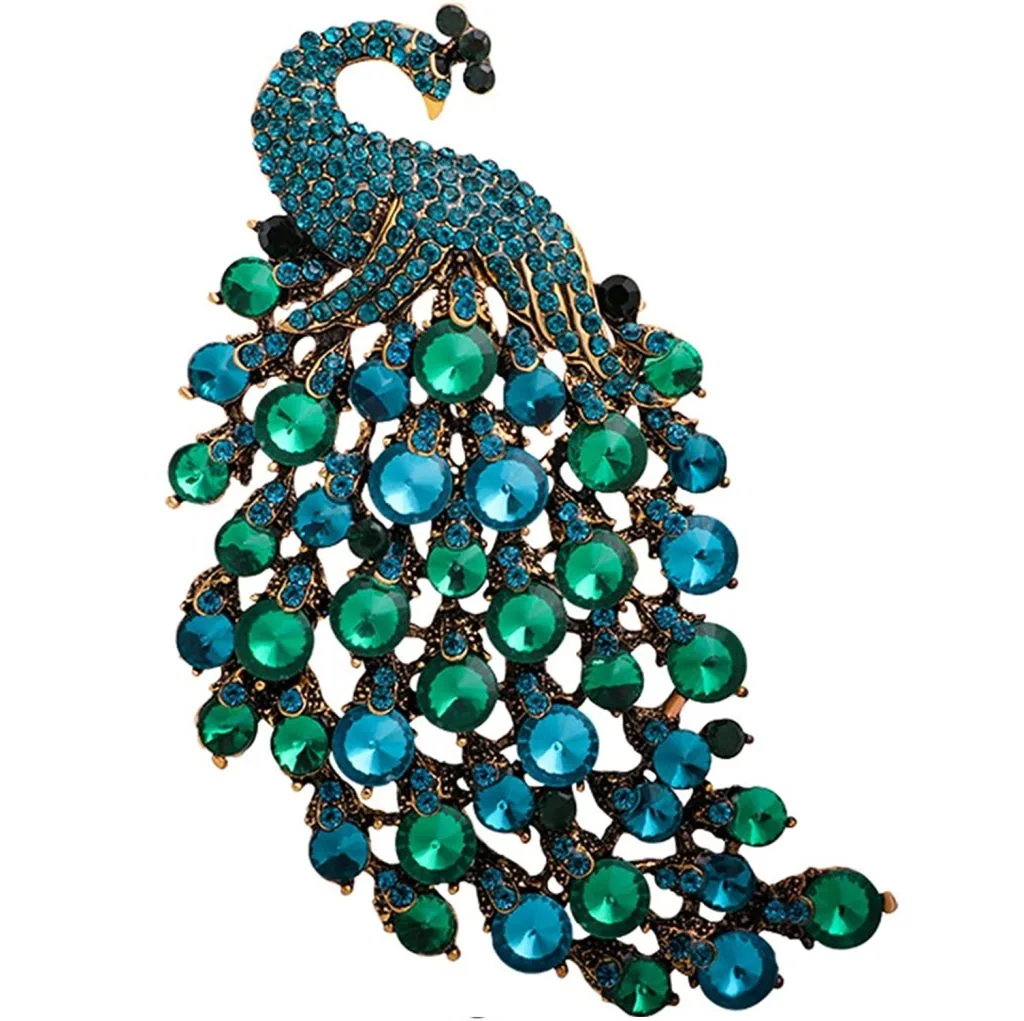 Broche QQY de pavo real azul y verde, modelo B