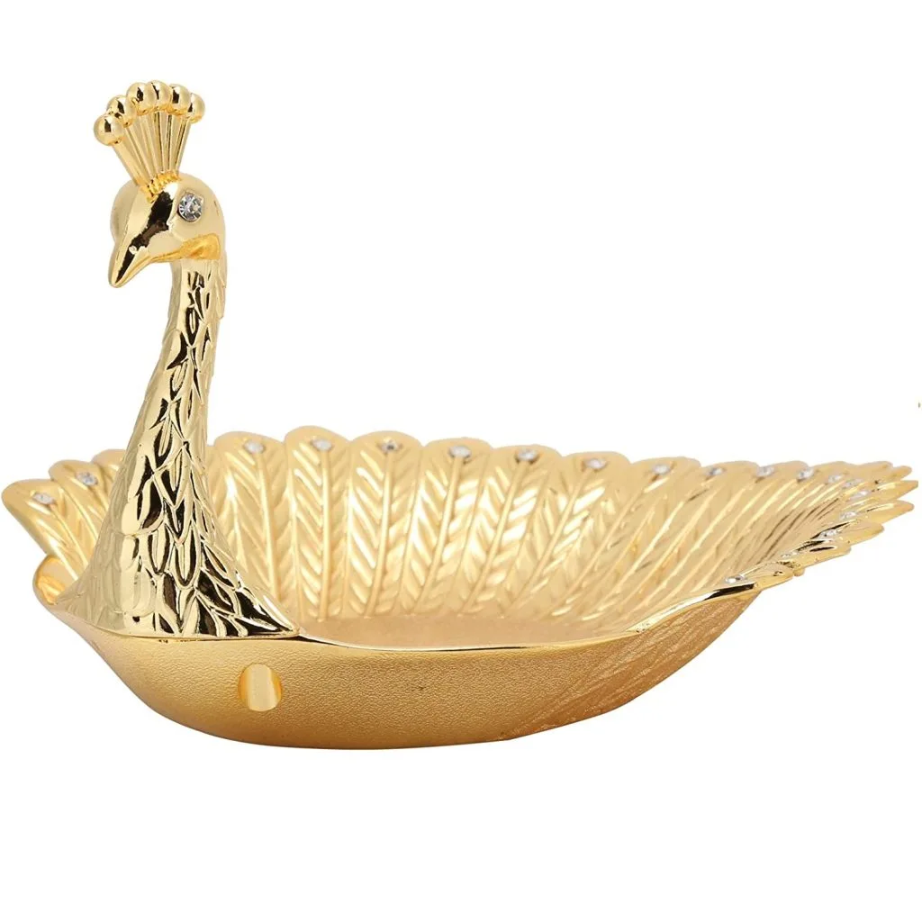 Cuenco decorativo Cikonielf dorado con forma de pavo real
