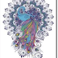Lámina de pavo real ornamental multicolor, 50 × 70 cm sin marco