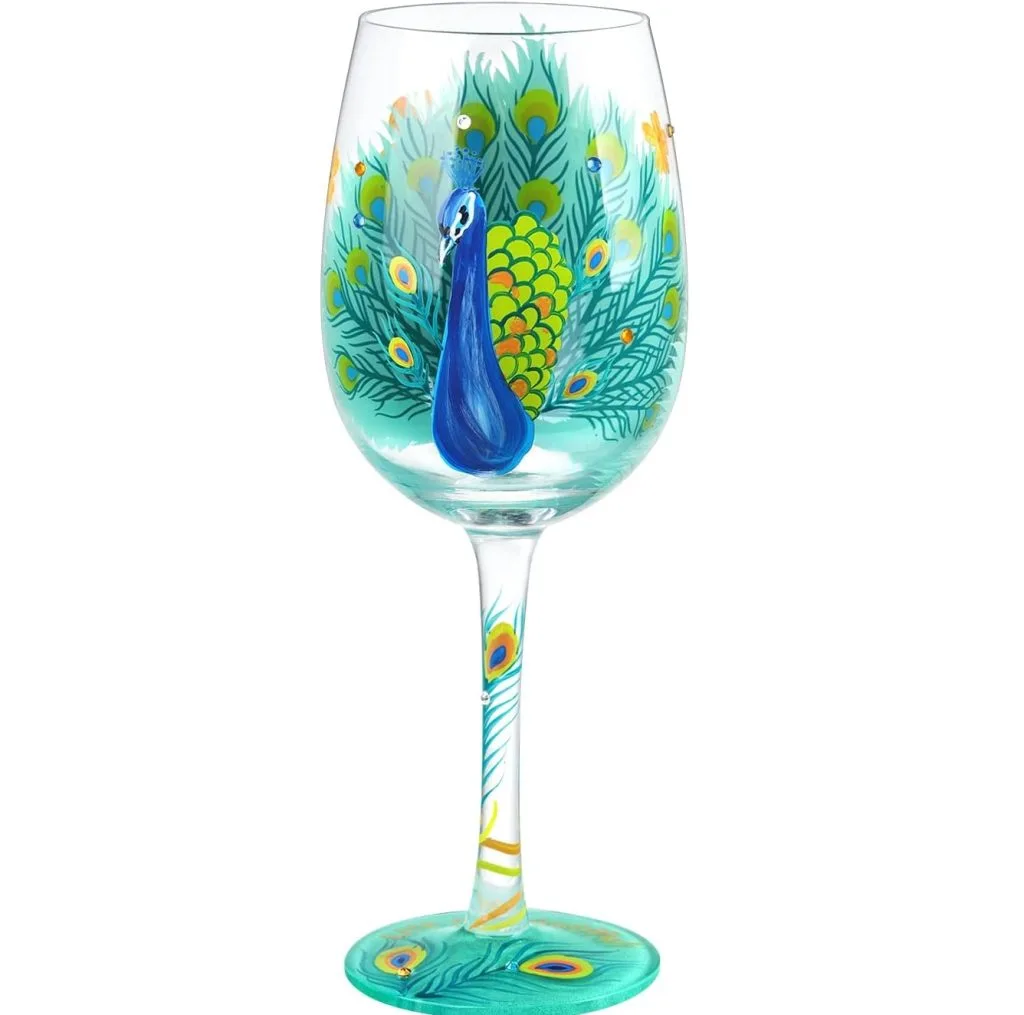 Copa NymphFable de pavo real frontal y cola verde, 15 oz