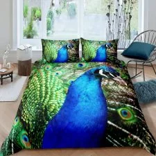 Funda nórdica Loussiesd de pavo real en primer plano, 260 × 220 cm