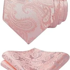Corbata y pañuelo HISDERN paisley rosa · 150 × 8,5 cm