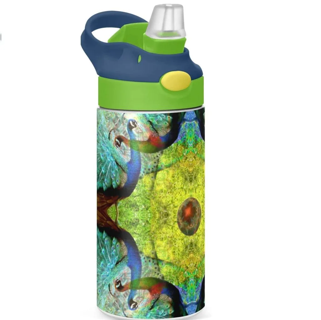 Botella KAAVIYO con pajita y pavo real, 350 ml
