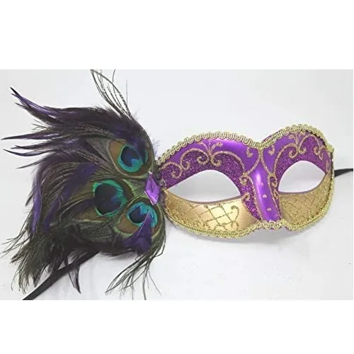 Antifaz veneciano Mask & Co morado y dorado con plumas