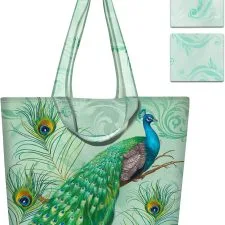 Dos bolsas plegables NymphFable de pavo real sobre verde