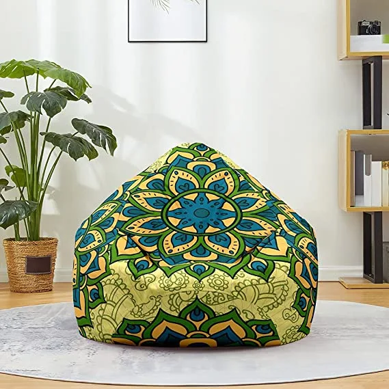 Funda de puf Fansu con mandala «Azul Pavo Real», sin relleno