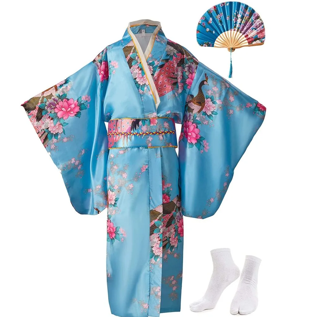 Disfraz infantil KRUIHAN de kimono azul con pavos reales · talla 130