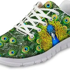 Zapatillas HUGS IDEA verdes con pavo real y cordones blancos