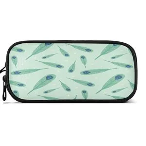Estuche Vnurnrn verde claro con pequeñas plumas