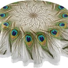 Mantel redondo Mnsruu de plumas con ribete blanco