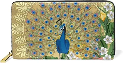 Cartera BEUSS de pavo real con abanico dorado y margaritas