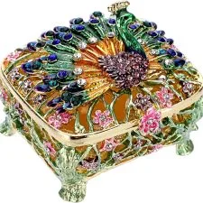 Mini joyero TOLIDA esmaltado con pavo real, 6 cm
