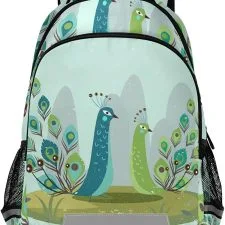 Mochila Vnurnrn de pavos reales ilustrados en verde agua