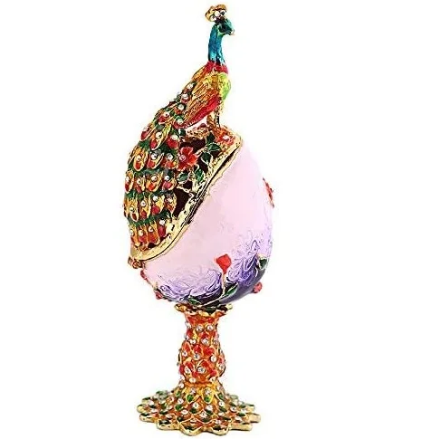 Joyero Backbayia con huevo floral y pavo real