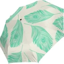 Paraguas plegable Sawhonn de plumas verde agua