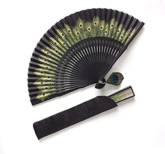 Abanico Eastern Wind Pavo Real Negro con funda