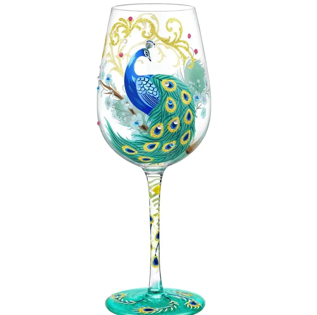Copa NymphFable de pavo real con volutas doradas, 15 oz