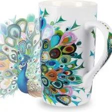 Taza NymphFable de pavo real multicolor, 18 oz