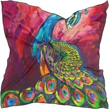 Pañuelo cuadrado MONTOJ de pavo real en tonos magenta