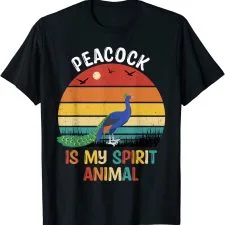 Camiseta negra retro «Peacock Is My Spirit Animal»