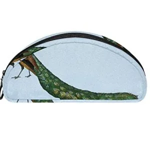 Estuche semicircular azul claro con cola de pavo real