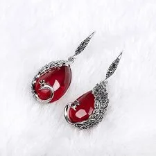 Pendientes LOKILOKI de pavo real con gota roja