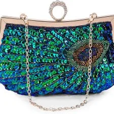 Bolso de fiesta BAIGIO de pavo real azul y verde con cadena
