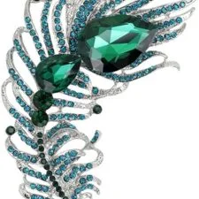 Broche HOMEYU de pluma de pavo real verde