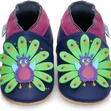 Patucos Juicy Bumbles azul marino con pavo real · 0–6 meses