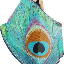 Fular Phagun turquesa con gran ocelo de pavo real