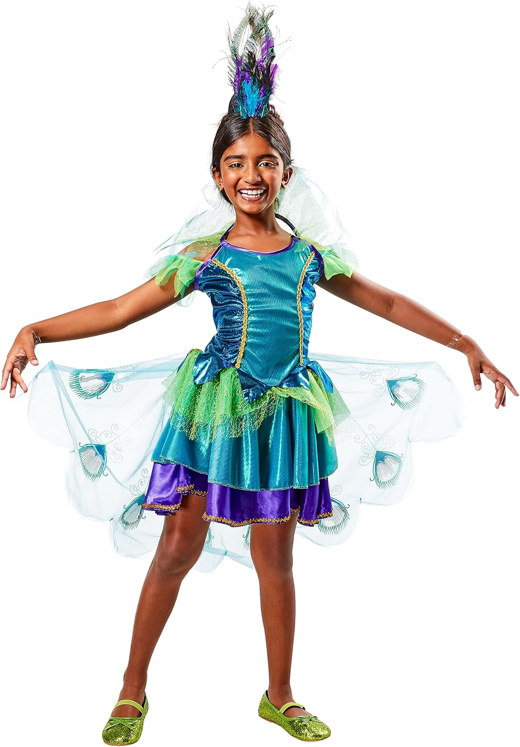 Disfraz infantil Rubies de pavo real azul y verde, talla L
