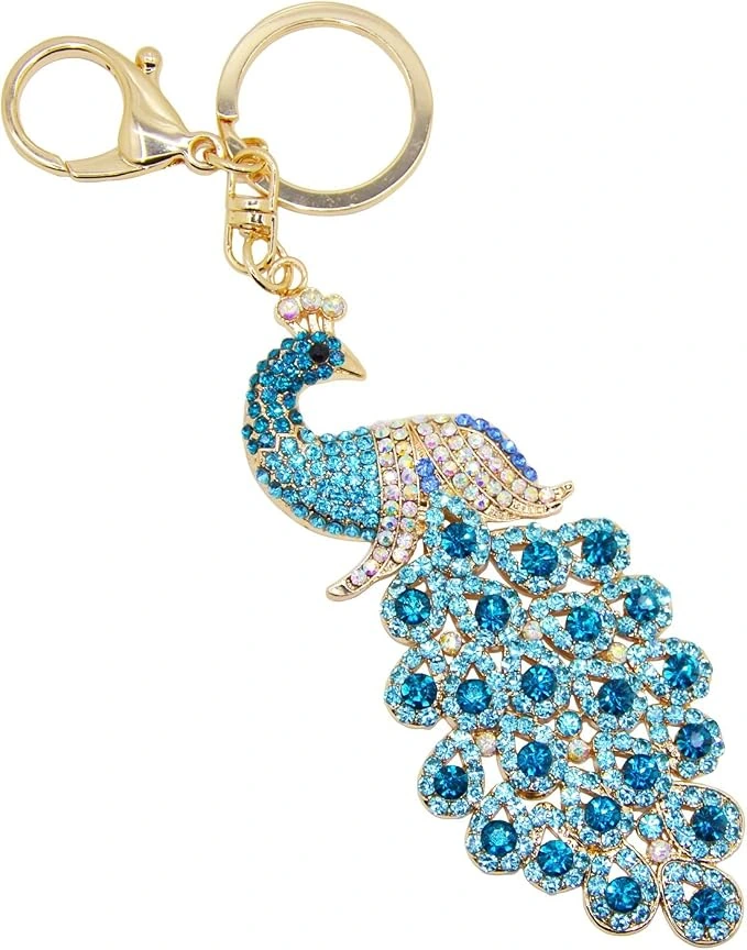 Llavero Medifier de pavo real azul con adornos brillantes