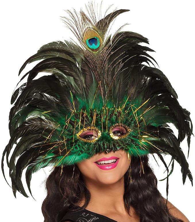 Antifaz Boland Green Rio de plumas con ocelo central