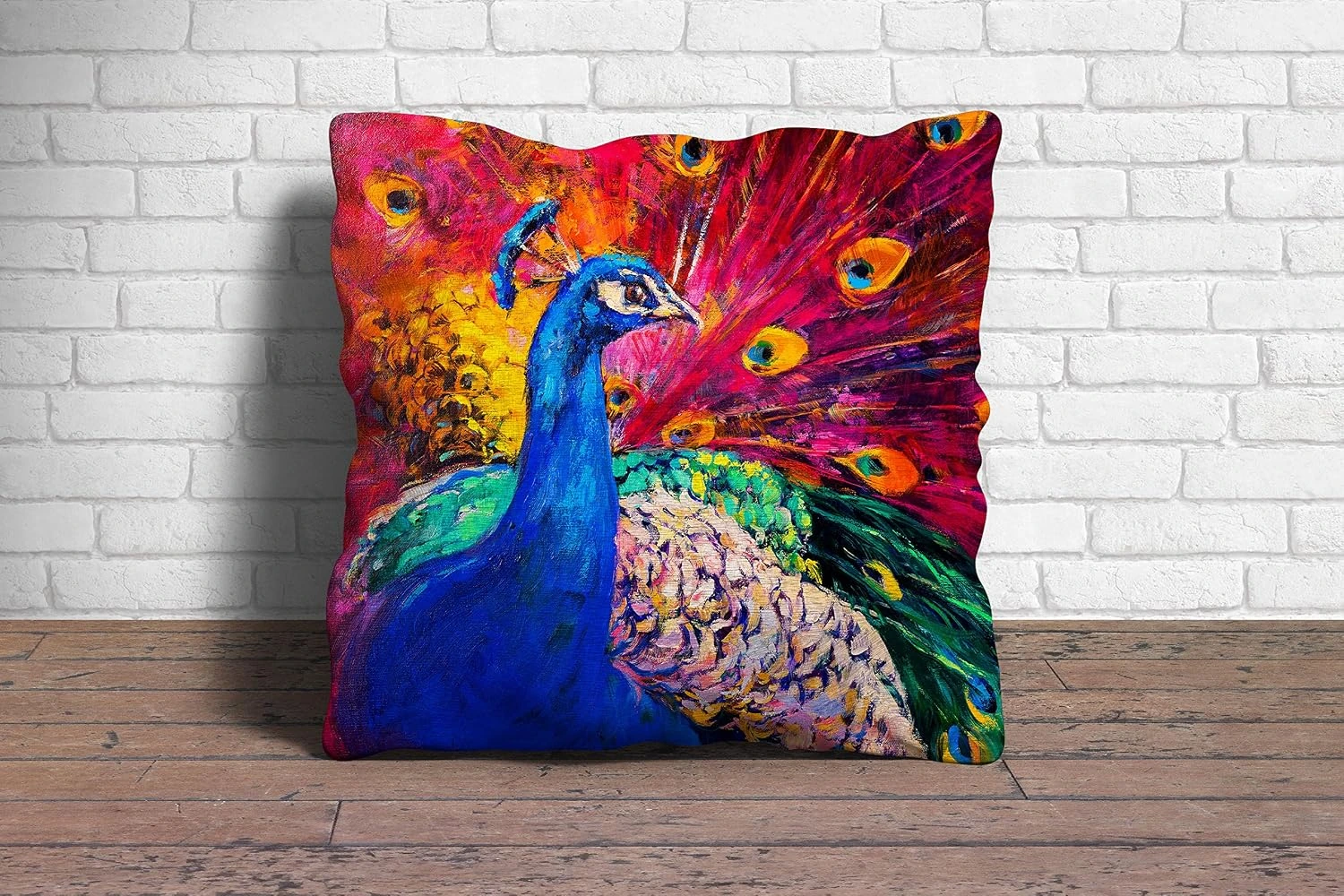 Cojín Oedim con pavo real de colores · 40 × 40 cm