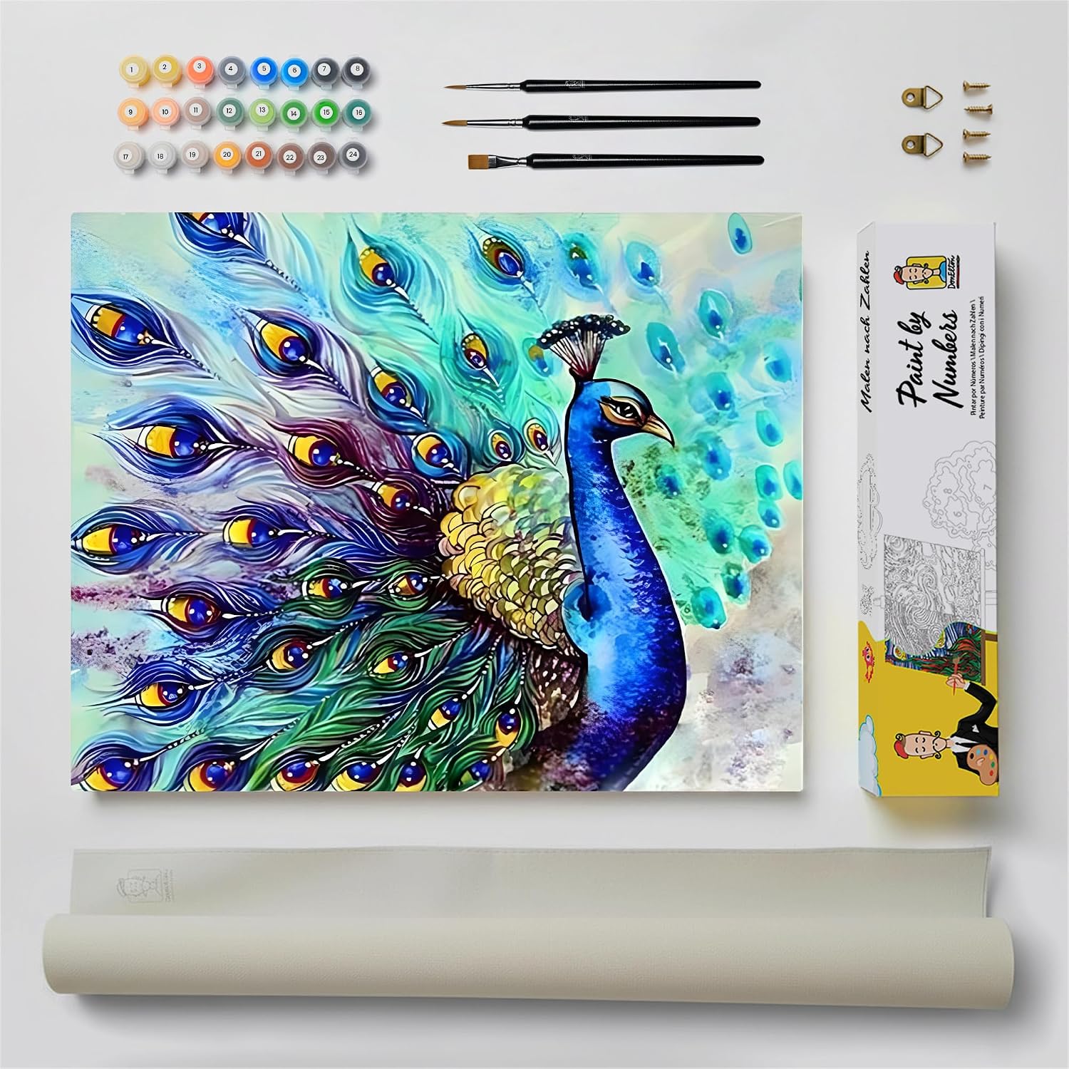 Kit DonElton para pintar un pavo real por números, 40 × 50 cm