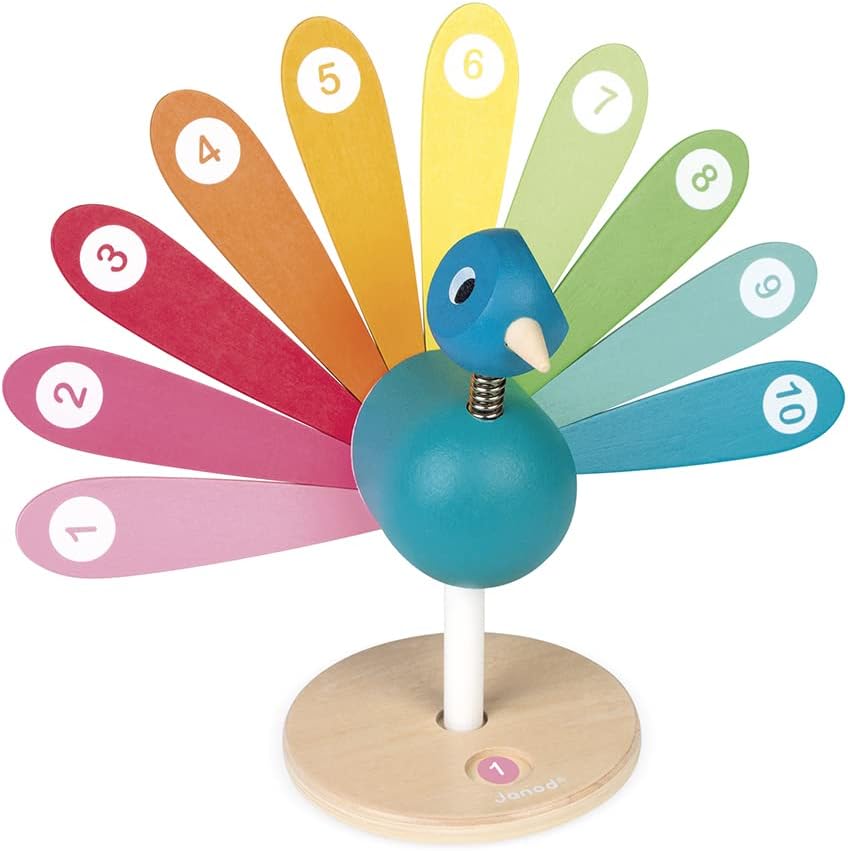 Pavo real Janod de madera para contar · J08040