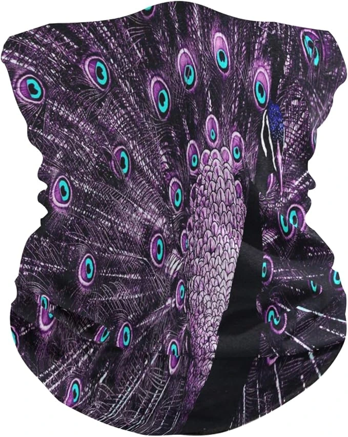 Bandana tubular Mnsruu de pavo real morado y ocelos turquesa