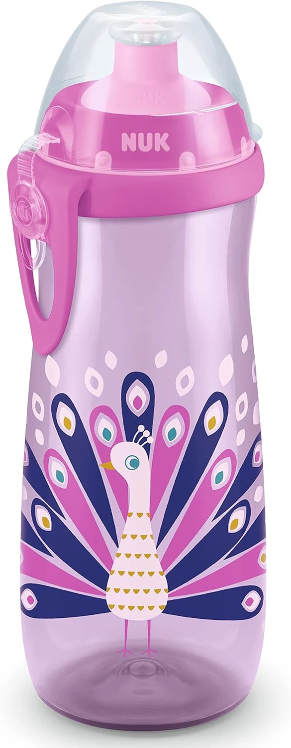 Botella NUK Sports Cup rosa con pavo real · 450 ml