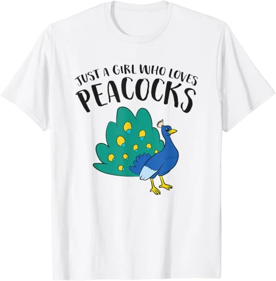 Camiseta blanca «Just a Girl Who Loves Peacocks»
