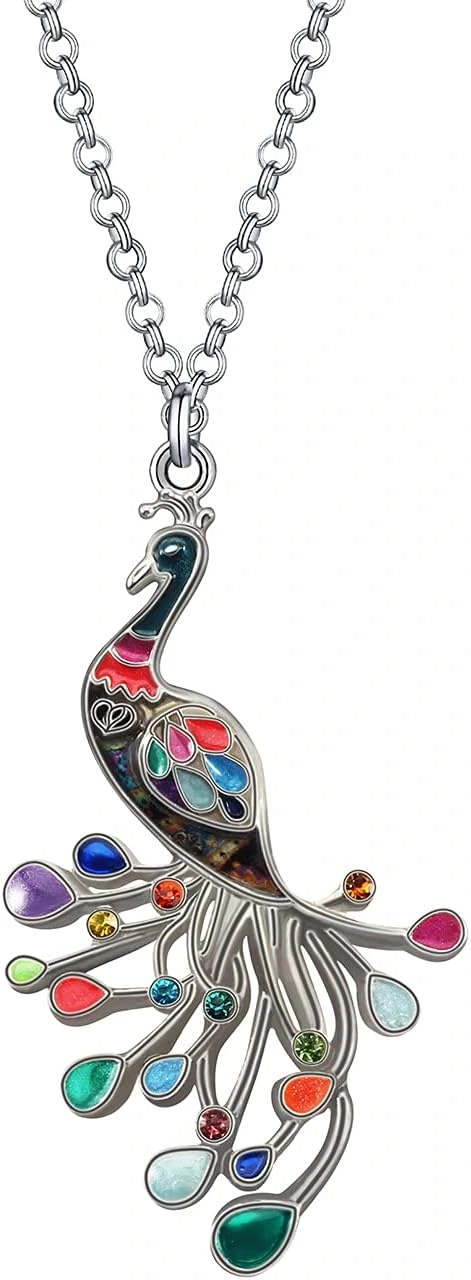 Collar WEVENI de pavo real con gotas multicolores