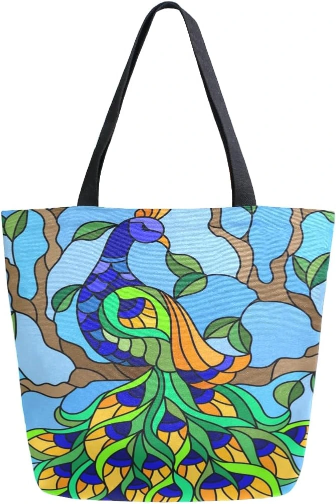 Bolsa Mnsruu de pavo real con dibujo de vidriera