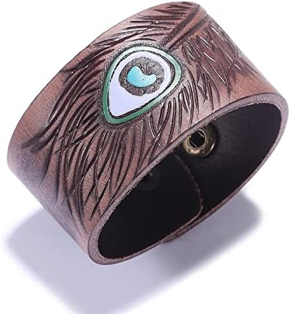Brazalete Sisakey marrón con pluma y ocelo de pavo real