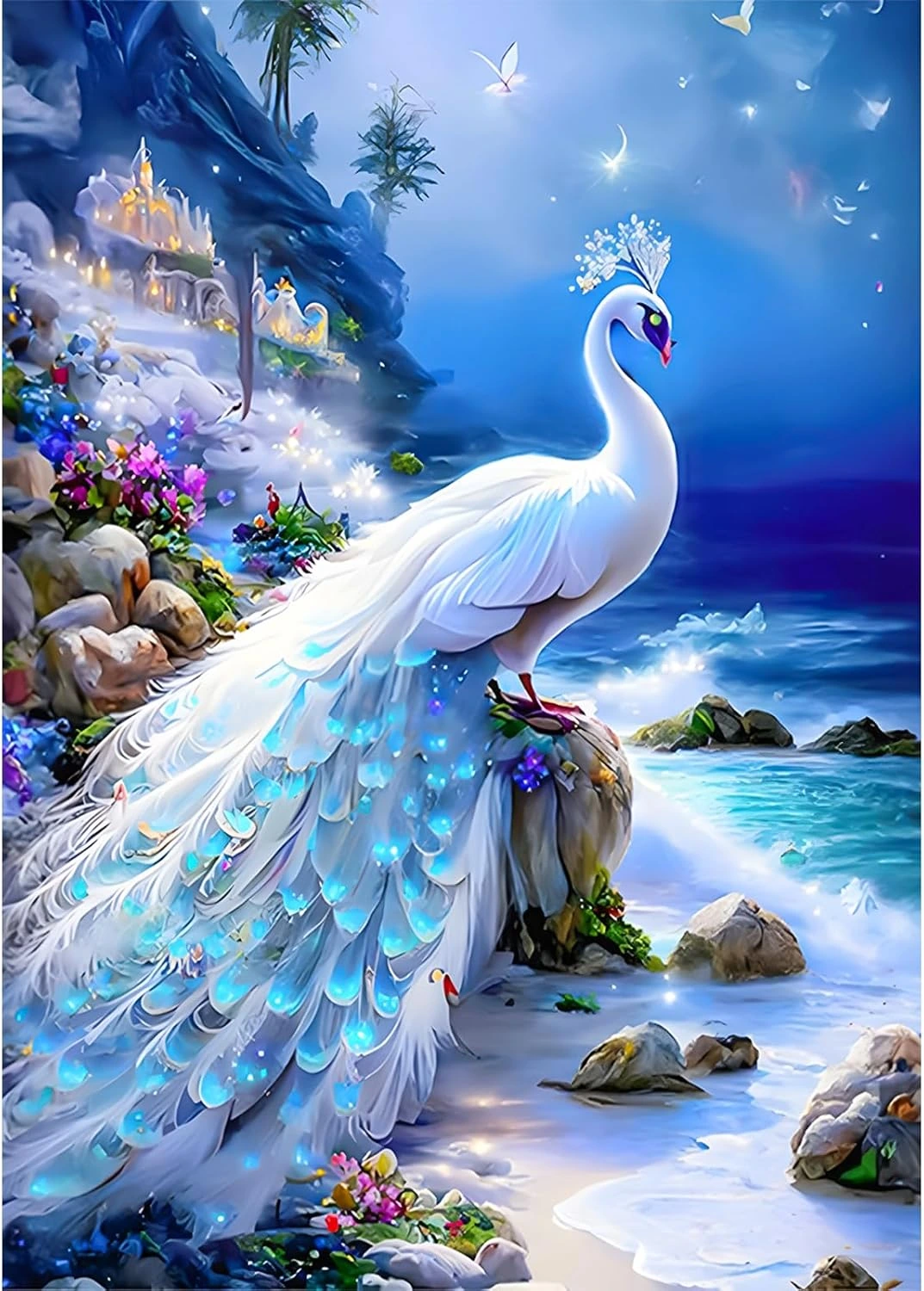 Kit NAIMOER de pavo real blanco en paisaje de fantasía