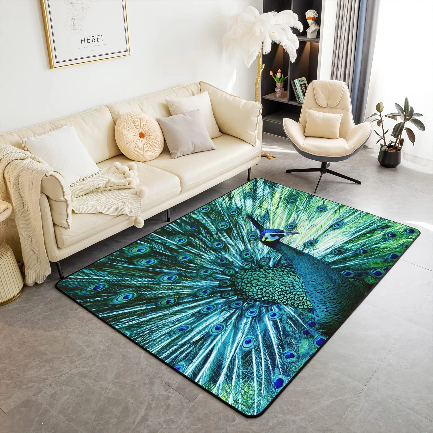 Alfombra Homemissing de pavo real · 100 × 150 cm