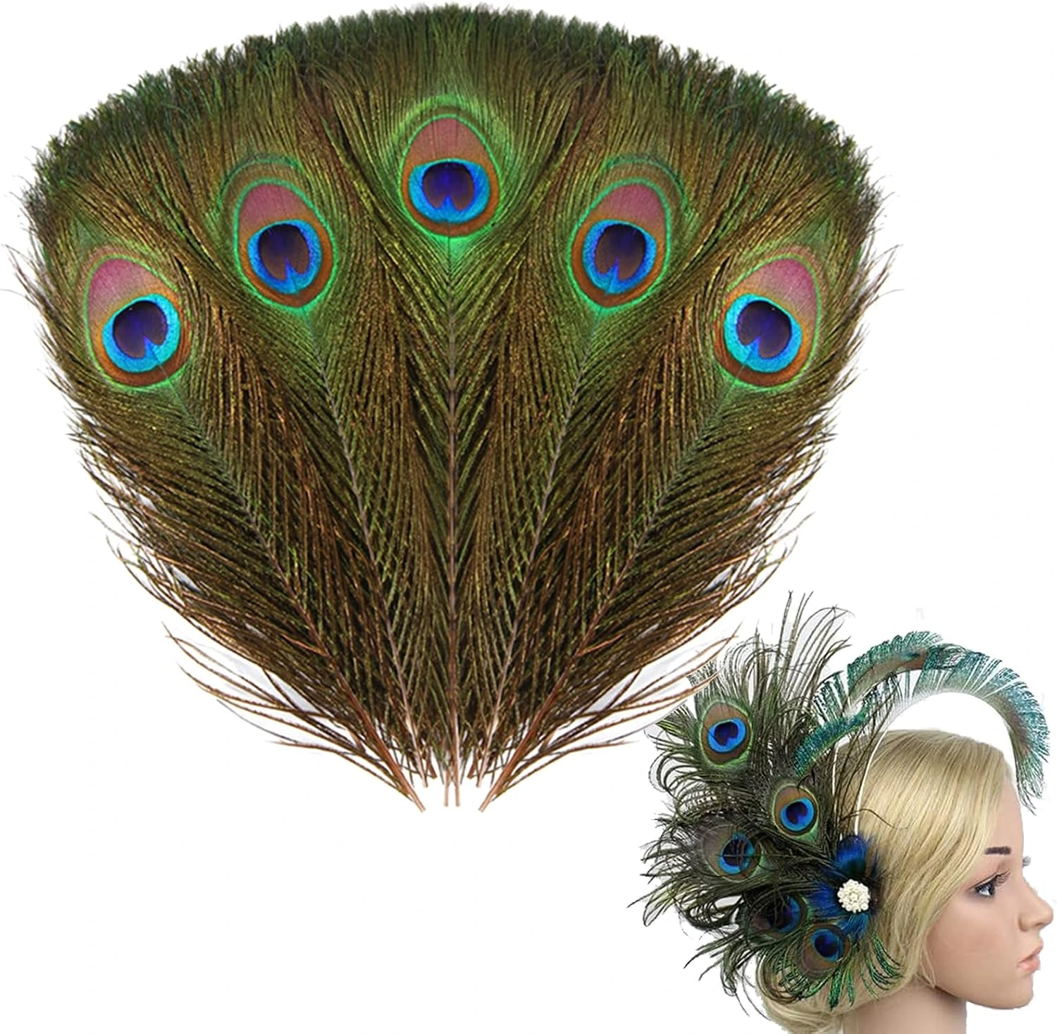 Cincuenta plumas Forreen de pavo real con ocelo