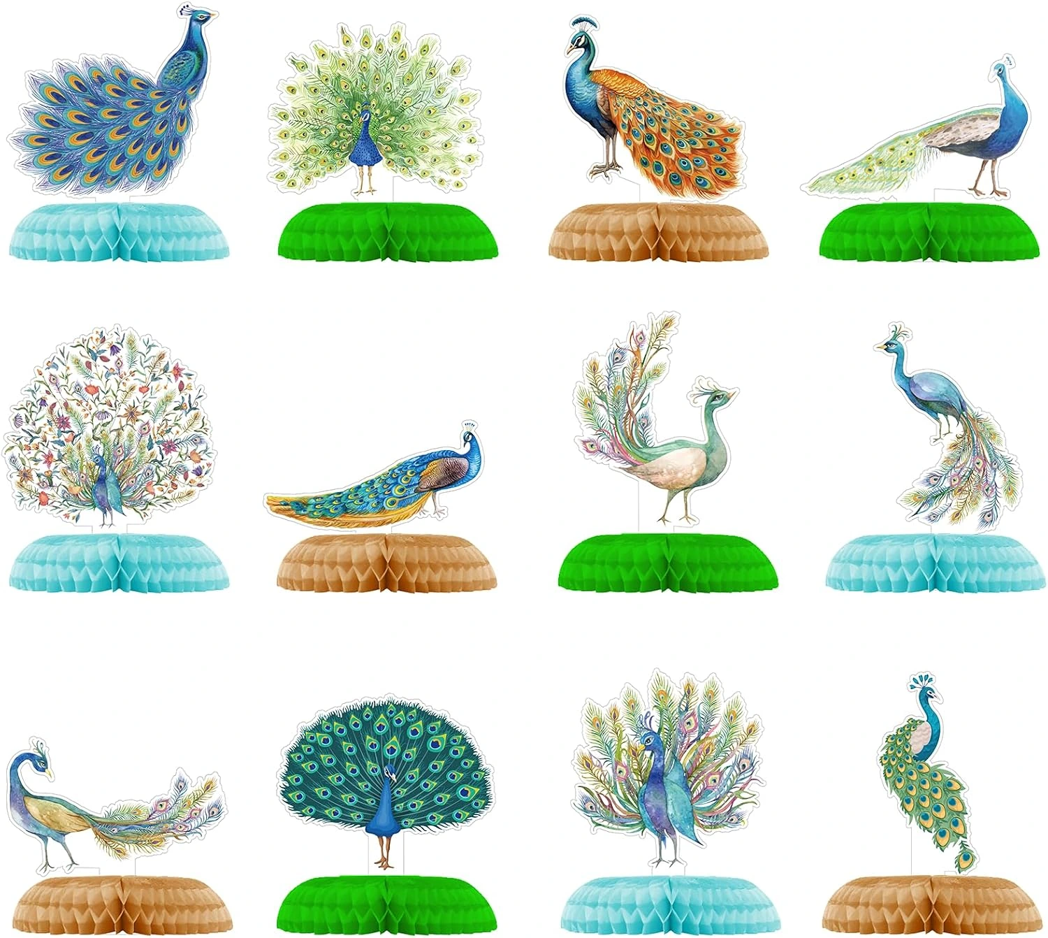 Doce centros de mesa LFCFDX de pavo real