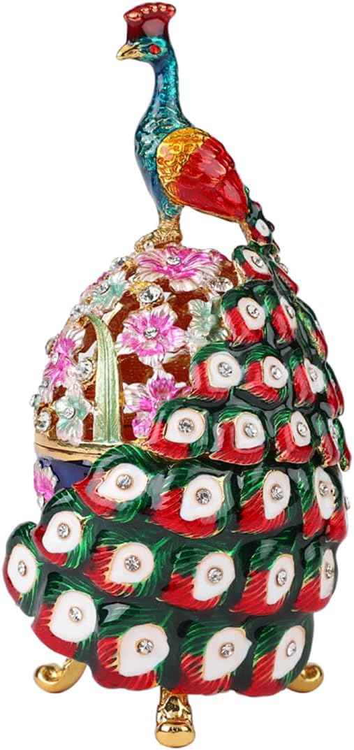 Joyero Furuida calado con pavo real y flores rosas