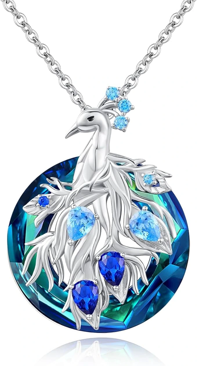 Collar SOESON de pavo real con cristal azul