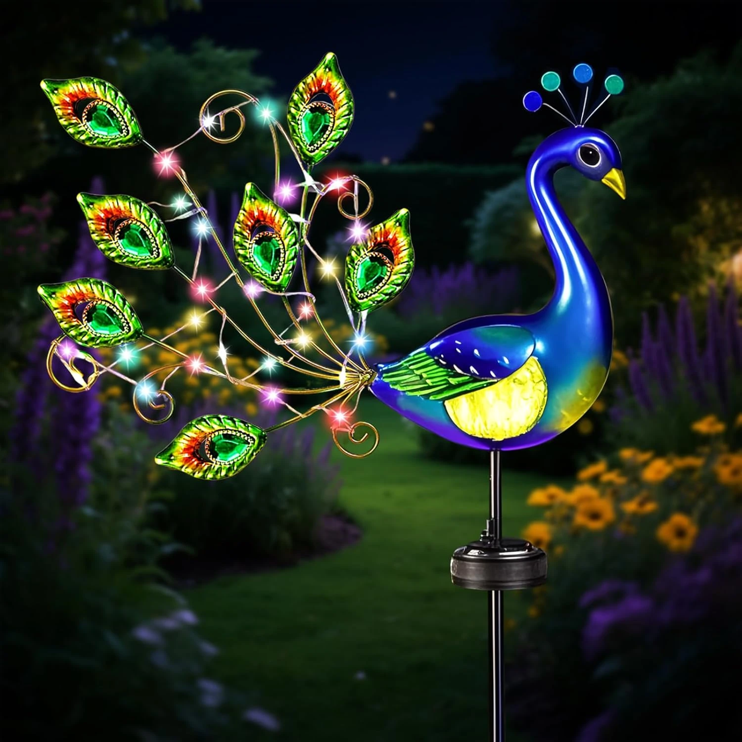 Luz solar IWTBNOA de pavo real con guirnalda
